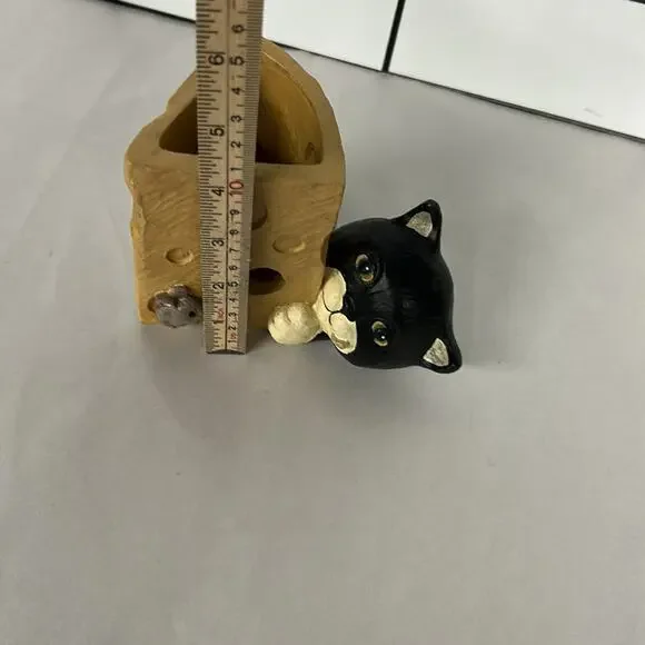 Vintage Figi Brand Tuxedo Cat And Mouse Cheese Pen Holder Vase Votive Holder - Picture 7 of 8